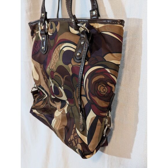 Vintage Rosetti Tote Shoulder Bag Brown Multicolor Floral Swirl Purse Y2K Retro - Picture 3 of 6